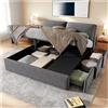 Wyibwy Letto matrimoniale imbottito,140x200cm,con testata,tre cassetti, contenitore idraulico,giroletto matrimoniale,cameretta completa,senza materasso,in velluto,grigio