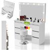 Juskys Toeletta Lilia con specchio LED & sgabello Tonia, 3 livelli di luce, 7 cassetti, molto spazio, design moderno, compatta e facile da pulire per il trucco - Bianco