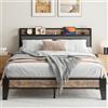 IRONCK Struttura Letto 140 x 200cm, letto Imbottito con Stazione di Ricarica(2 Prese CA 1 Porte USB 1 Porte Tipo-C), Struttura letto Matrimoniale, Telaio in Metallo Pesante, Nero e Grigio