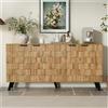 Wyibwy Credenza moderna a 4 ante,Design a motivi geometrici,Con maniglie e gambe in metallo nero,Adatto a cucine e soggiorni,credenza soggiorno, 160,5 x 35,5 x 78 cm, Colore legno