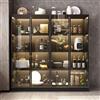 DEZAGCE Vetrina in vetro con illuminazione a LED, nera, vetrina da collezione, design pop-up, vetrina con porta in vetro nero, 40 x 160 x 160 cm