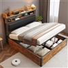 Wyibwy Struttura letto 140x200 con testiera imbottita e USB e Type-C,Letto matrimoniale con meccanismo di sollevamento idraulico,strato contenitore nascosto,design retrò in legno e metallo,Nero