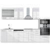 Vicco Cucina componibile Fame-Line, Bianco lucido/bianco, 300 cm con armadio alto, PL Marmo, per l'espansione personalizzata con moduli aggiuntivi
