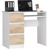 AKORD | Scrivania A-6 Con Ripiano per Tastiera e 3 Cassetti a Sinistra o a Destra | Scrittoio per Ufficio | Scrivania per Computer PC Laptop| Salvaspazio | 90x77x50 cm 30 kg | Bianco | Rovere Sonoma