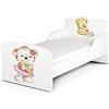 leomark Letto per bambini in legno, lettino con materasso, mobili per bambini, rete a doghe, spazio per dormire 140x70 cm, Impronta UV (Mio orso)