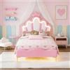 DADEA Letto Bambina Rosa 90x200 con LED, Letto Singolo Bambina con Testiera, LettoCameretta RagazzaLetto Singolo Bambino LED Letto90x200 Bambini Letti Singoli Imbottito con Doghe, Nessun Materasso