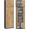 KUBUTKU Alto armadio multiuso con 4 ante e 10 ripiani, libreria, armadio per ufficio, armadio per la casa 235x74x35 cm (Grafite/Rovo Wotan)