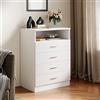 SIRHONA Cassettiera a 4 cassetti con luce LED, mobile portaoggetti in legno, cassettiera per camera da letto adulto, con maniglia e scorrevole in alluminio, bianco, 60 x 40 x 83 cm