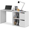 Arreditaly Scrivania Multiposizione Angolare O Dritta Reversibile Con 4 Ripiani Chiusi Vani A Giorno Ufficio Studio Casa Gaming Design Moderno Minimal 152 x 49 x 74 Cm Bianco