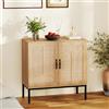 RELAX4LIFE Credenza Buffet con 2 Ante in Rattan, Ripiano Regolabile in 3 Posizioni, Gambe in Metallo, Kit Antiribaltamento, per Cucina Sala da Pranzo Soggiorno (NATURALE)