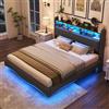 Autheria Letto Matrimoniale 160x200 cm con LED e USB Tipo C, Letto una piazza e mezza con Design Sospeso e Testiera, Letto Imbottito con rete a dghe, Struttura Letto Matrimoniale
