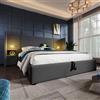 HOXINBLY Letto Matrimoniale imbottito con Contenitore 160x200 cm con lampada da lettura e USB,Letto matrimoniale con Testiera e Vano Portaoggetti con rete a doghe, Struttura in Grigio