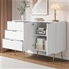 DACHETOU Credenza 80 x 120 cm con ante e cassetti, mensole interne, cassettiera con maniglie dorate, gambe e mobiletto soggiorno, bianco