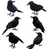 Patifirst Corvi Finti,6 Pezzi spettrali Ornamenti di Corvi con Piume Nere - Decorazioni di Halloween per Alberi, arbusti, caminetti, davanzali, tavolini da caffè, pareti
