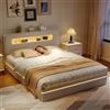 BAJKNIU 160x200 cm Struttura Letto Matrimoniale Imbottita con Sollevamento Idraulico Contenitore, Letto in Velluto con Luce LED, Testiera con Contenitore, Doghe in Legno, Senza Materasso