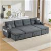 Lubvtti Divano letto 4 posti con portabicchieri,porte USB,contenitore integrato, divano 4 posti moderno in Lino,divano angolare a U con chaise longue (Grigio scuro + 4 posti)