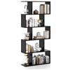COSTWAY Scaffale in Legno a 5 Ripiani, Libreria Scaffale a Forma di S con Dispositivo Antiribaltamento, Divisorio per Soggiorno Ufficio Camera da Letto, 70 x 23,5 x 158 cm