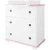 zee Cassettiera Fasciatoio Neonato 83 x 87 x 49 cm Bianca Rosa Fasciatoio Rimovibile 3 Cassetti Comò Cameretta Bambini Design Cuore