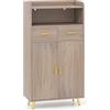 LIFEZEAL Credenza Cucina, Mobile Dispensa, Armadio, Madia, con 2 Ante, Cassetti, Ripiano Regolabile, Scomparto Aperto, Moderno, Salvaspazio, Soggiorno, Sala, Ingresso, in Legno, 60x30x113cm, Grigio