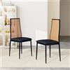 SUNFECILI Set di 2 sedie in rattan per sala da pranzo e tavolo da pranzo, stile vintage con comodi cuscini e gambe in metallo resistente, comoda sedia imbottita (nero)