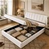 Autheria Letto Matrimoniale con Contenitore 160x200 cm con LED e USB, Letto una piazza e mezza con Testiera Regolabile e Vano Portaoggetti, Letto Contenitore con rete a doghe, Struttura Letto Matrimoniale