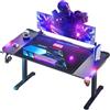 Himimi Scrivania Gaming LED 180×70cm,Tavolo Gamer Ergonomica,Postazione Gamers con Piano del Tavolo in Fibra di Carbonio, Scrivania per Computer con Porta Bicchiere e Ganci per Cuffie, Nero