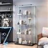 Teahutty Vetrina in Vetro con 4 Ripiani, Vetrina Espositiva 2 Porte con LED, Serratura, Vetrina Colonna Espositiva Colonna per collezione, trofei, libri, mattoncini, Nero