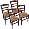 MA MAISON Set Sedie in Legno con Seduta in Paglia - Ampia, Compatta, Schienale Alto, Robusta, Paesana, Rustica, per Cucina, Agriturismo, Ristorante, Soggiorno - 45×45×88 CM (4, Noce)