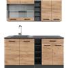 Vicco Cucina completa R-Line, Rovere dorato/antracite, 160 cm senza piano di lavoro, adatto per l'espansione individuale con moduli aggiuntivi