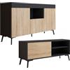 MB Muebles Bonitos | Set di Mobili per Soggiorno Kai con Credenza e Mobile TV | Design Moderno | Melaminico Opaco | Colore Nero e Sonoma