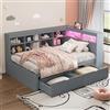 Trdlpyn Divano Letto 90 * 200cm con Presa USB e striscia luminosa a LED, Letto Singolo con Cassetti e Vani Portaoggetti, Divano in Legno Massello, Rete a doghe(grigio)