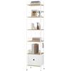 WOLTU Libreria a 5 Piani, Scaffale ad Angolo Alto, Libreria Stretta con 1 Cassetto, Stile Moderno, Struttura in Acciaio, per Soggiorno, Ufficio, Studio, Camera da Letto, Rovere Chiaro+Bianco