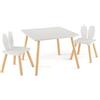 LIFEZEAL Tavolino Bambini, Tavolino e Sedie per Bambini 3-6 Anni, Tavolo Bambini con 2 Sedie con Schienale a Forma di Coniglio, Set Tavolo e Sedie in Legno, Set per Cameretta, Carico 20/40 kg (bianco)
