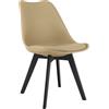 NMK HOME Sedia da pranzo beige scuro - Seduta imbottita in plastica con rivestimento in similpelle e gambe nere in polipropilene, tonalità calda e design moderno