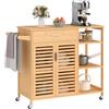 GIANTEX Carrello da cucina su ruote, armadio da cucina in bambù con cassetto e ante a listelli, isola da cucina, carrello da portata con ripiani aperti e porta asciugamani, trolley da cucina, 104 x 40