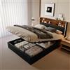 FEEOHOME Letto matrimoniale imbottito 160 x 200 cm, letto imbottito con ampio spazio di archiviazione e rete a listelli, letto cassapanca con telaio letto con USB e LED per adulti adolescenti, PU