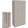 MA MAISON Armadio Guardaroba 80X50X180H CM - 3 Ante, 2 Cassetti, Ripiani, Appendiabiti Alto, Maniglie, Struttura in Legno Truciolare, Spazioso, Salvaspazio, Cabina Armadio, Camera - (Tortora)