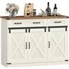 Hzuaneri Credenza cucina, Mobile Cucina con 2 Cassetto, 3 Ante, Ripiani Regolabili, Stile Country Cottage, 40 x 108 x 80 cm, Ambiente Pranzo, Soggiorno, Bianco Rustico e Noce Medio SC85814X