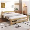 SUKY Letto in legno massiccio futon, letto matrimoniale, in legno massello naturale, con testiera e rete a doghe, per adulti, per ragazzi (140 x 200 cm)