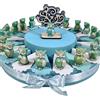 Sindy Bomboniere Torta bomboniere Nascita Battesimo Maschio gufetti Color Argentato e Celeste Perlato Occhi a Strass + Centrale Albero della Vita Gufo Confetti Inclusi (20 fette)
