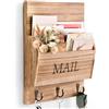 Yallmie Organizer per Posta da Parete, Portalettere da Muro a 2 Fessure Organizer da Parete in Legno con 3 Ganci per Chiav Portachiavi e Portalettere da Parete in Legno Decorazioni per Ingresso Casa