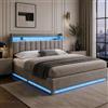 DULRLLY Letto Imbottito Matrimoniale 140x200 con Contenitore, Letto Matrimoniale con LED e USB, Testiera con Spazio di stoccaggio, struttura letto matrimoniale per adulti e adolescenti, Velluto