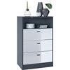 Vladon Cassettiera Pino V2, Credenza con 3 cassetti e 1 vano a Giorno, Antracite/Bianco Lucido Senza LED (56 x 86,5 x 36 cm)