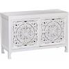 milani home - madia credenza in legno di mango bianco decapato 125 x 45 x 80 cm, 2 ante, con lavorazione intagliata