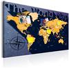 murando - Pannello di Fibra con Puntine - Mappa Mondo 120x80 cm 1 Pezzo - Bacheca & Quadro su tela in un uno - Decorativo per Parete - Lavagna Grande per le Note Ufficio - Planisfero k-A-0139-v-b
