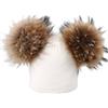 Brillabenny Cappello Cuffia Doppio PON PON Vera Pelliccia Naturale Bambino 1-3 Anni Baby Hat Berretto (Bianco)