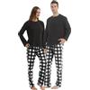 YUSHOW Pigiama coordinato per coppie, set pigiama a quadri per donne e uomini, in morbido pile caldo e pantaloni, set di biancheria da notte, bianco e nero, S, Nero, S