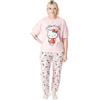 Hello Kitty Set Pigiama da Donna | Top a Maniche Corte con Grafica Bianca Kitty per Adulti e Pantaloni Pigiama a Gamba Lunga in Rosa | Indumenti da Notte da Donna con Stampa Integrale del Personaggio