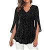 Ybing Camicette e tuniche da donna eleganti con glitter a 3/4, maniche a 3/4, con paillettes scollo a V, camicetta Y2K, tunica festiva, leggera, per feste, maglietta sottile con glitter, argento, XXL
