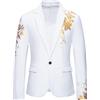 Lovraj Sakko - Giacca da uomo slim fit, a maniche lunghe, con stampa dorata, alla moda, per feste di nozze, bianco, XL